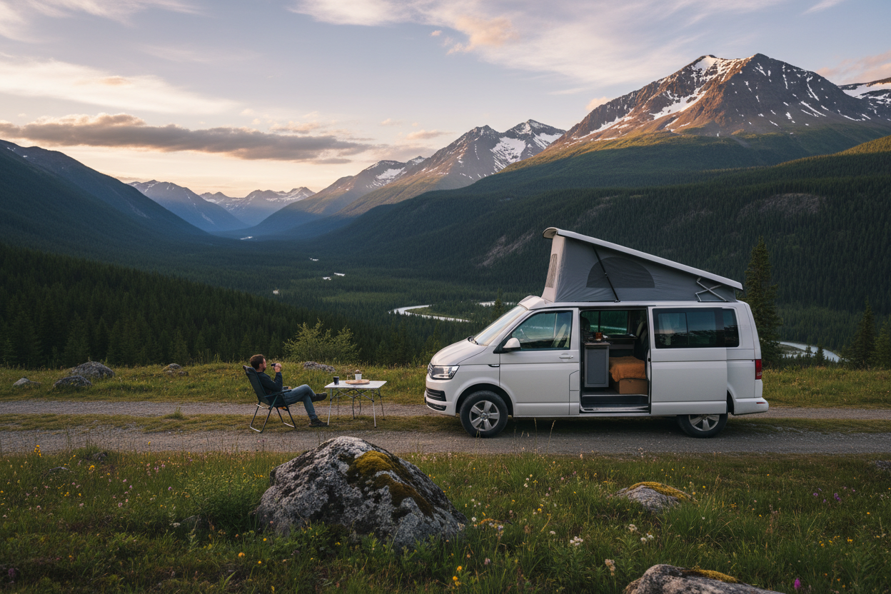 VW T6 Camper in schöner Landschaft
